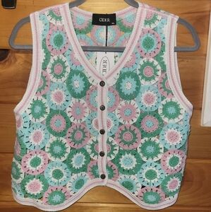 Cider 1XL Pretty Pastel Colored Crochet Vest NWT Please See Photos For Sizing